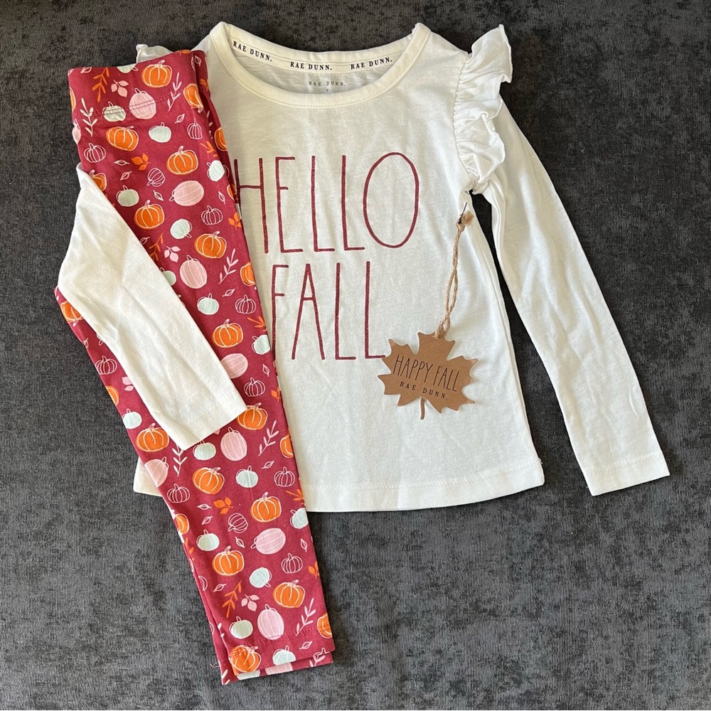 NWT Rae Dunn Girls’ Hello Fall Outfit Size 4